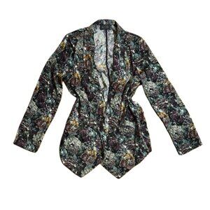 ASTR Floral Velvet Blazer Open Front Textured Cardigan Womens Size XS Multicolor